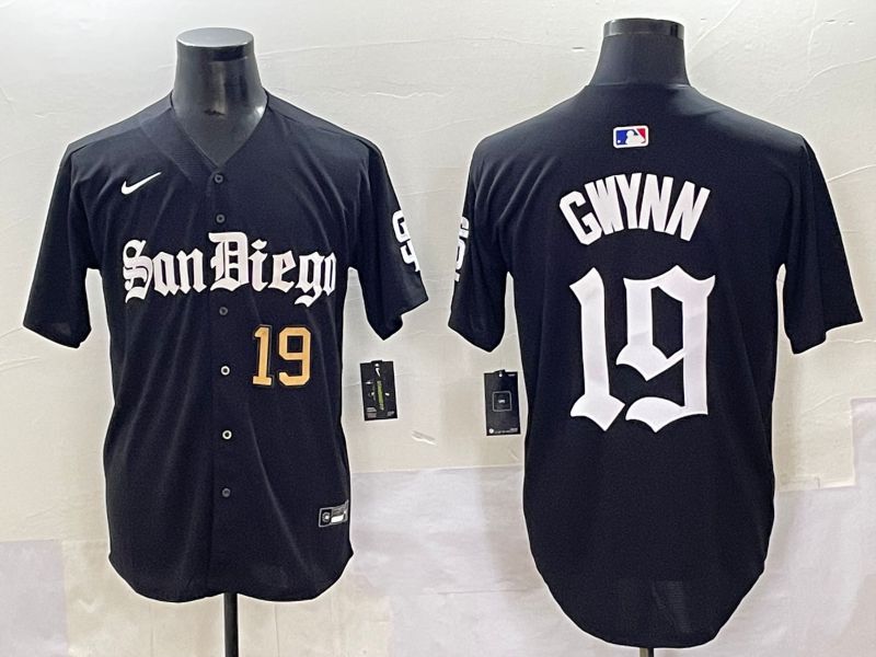 Men 2025 San Diego Padres 19 Gwynn Black Five generations Joint Name Nike MLB Jersey style 2